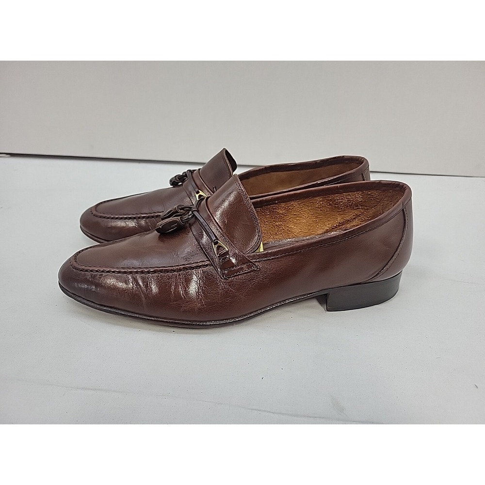 Brass Boot Mens 8.5M Brown Leather Moc Toe Tassel Slip On Loafers 82344